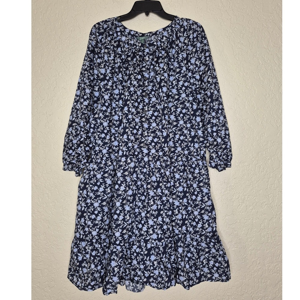 Terra & Sky Plus Size 4X Navy Blue Floral Cotton Tiered Babydoll Mini Dress